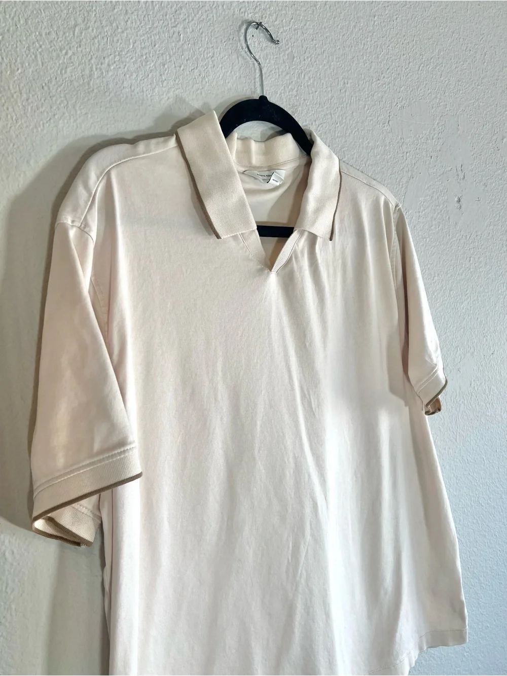 Banana Republic Luxe Touch Polo Beige Brown Trim Collared Short Sleeve Size XL